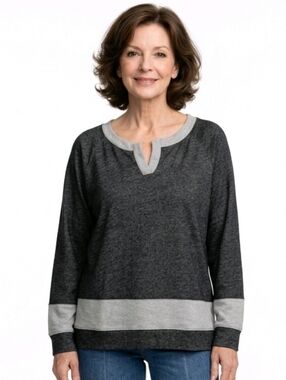 Jones New York Sport Heathered Black Split Neck   Sweatshirt Size XL